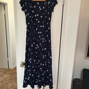 Christy Dawn Blue and White Flutter Sleeve Maxi Dress